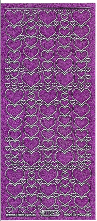 Billede: hjerter violet/sølv glimmer stickers