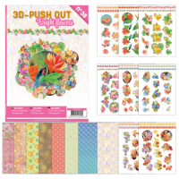 Billede: Bog med 8 ark med 3D udstansninger, 3 stk. pr. ark samt 8 ark matchende designpapir, Brigth flowers nr. 38