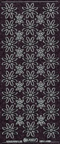 Billede: blomster sort/sølv glimmer  stickers