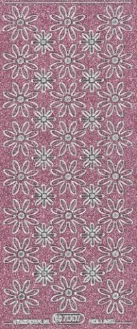 Billede: blomster pink/sølv glimmer stickers