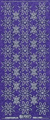 Billede: blomster lilla/sølv glimmer stickers