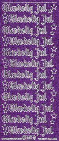 Billede: glædelig jul lilla/sølv glimmer stickers