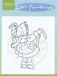 Billede: stempel lille pige med granguirlande, little sweethearts, marianne design, tc0826, førpris kr. 28,- nupris