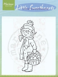 Billede: stempel lille pige med æblekurv, little sweethearts, marianne design, tc0829, førpris kr. 28,- nupris