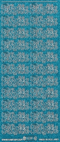 Billede: tillykke turkis/sølv glimmer stickers
