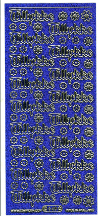 Billede: tillykke blå/guld glimmer stickers