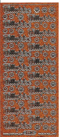 Billede: tillykke orange/sølv glimmer stickers