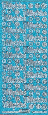 Billede: tillykke turkis/sølv glimmer stickers