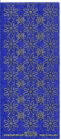 Billede: blomster blå/guld glimmer stickers