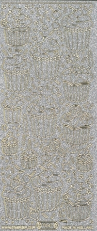 Billede: cupcakes sølv/guld glimmer stickers