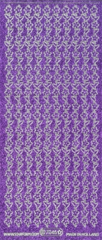 Billede: blomsterkant lilla/sølv glimmer stickers