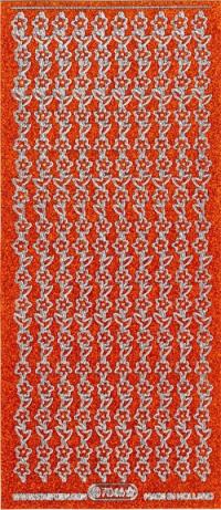 Billede: blomsterkant orange/sølv glimmer stickers