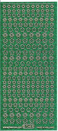 Billede: små blomster grøn/guld glimmer stickers