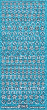 Billede: små blomster turkis/sølv glimmer stickers
