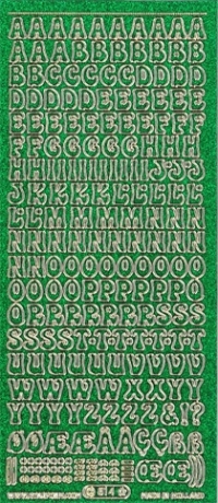 Billede: bogstaver grøn/guld glimmer stickers