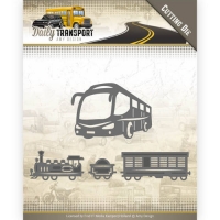 Billede: skære/prægeskabelon bus og tog med godsvogne, AMY DESIGN DIE ADD10131, 2,6 x 13,2 cm, 4,5 x 6,6 cm, førpris kr. 58,- nupris