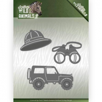 Billede: skæreskabelon tropehjeml, kikkert og jeep, AMY DESIGN DIE ADD10176, 13,2x13cm