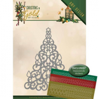 Billede: skæreskabelon juletræ og små stickers der matcher hullerne, AMY DESIGN DIE ADD10182 (HOBBYJOURNAL DIE), 8x8cm