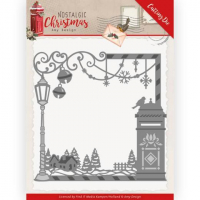 Billede: skære/prægeskabelon ramme med julepynt, by og stor postkasse, AMY DESIGN DIE ADD10220,12,5x12,5cm
