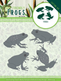 Billede: skære/prægeskabelon 4 frøer, AMY DESIGN DIE ADD10229, den springende frø ca. 3,7x3,8cm