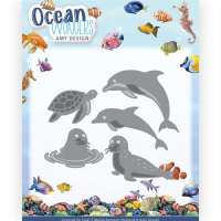 Billede: skære/prægeskabelon 2 delfiner, sæl, hvalros og skildpadde, AMY DESIGN DIE 