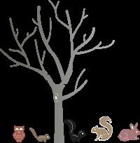 Billede: skæreskabelon Birch Tree w/Cute Critters B370 111x137mm (6 stk), cheery lynn, førpris kr. 155,- nupris