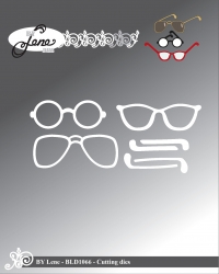 Billede: skæreskabelon briller, BY LENE DIES “Glasses” BLD1066, Biggest: 4,7x1,9cm, førpris kr. 44,00, nupris