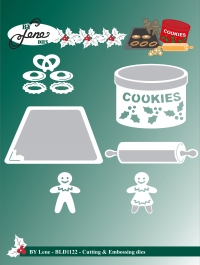 Billede: skære/prægeskabelon bageplade,kagedåse, kagerulle, småkager, kagekone og kagemand, BY LENE DIES “Cookies” BLD1122, Biiggest: 7,4x4,3cm