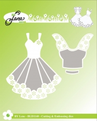 Billede: skære/prægeskabelon pigekjole og kortærmet bolero, BY LENE DIES “Dress” BLD1140, Biggest: 6,8x8,3cm