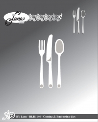 Billede: skære/prægeskabelon gaffel, kniv og ske, BY LENE DIES “Cutlery” BLD1146, Fork: 0,8x6cm