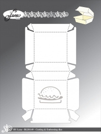 Billede: skære/prægeskabelon æske til burger, BY LENE DIES “Burgerbox” BLD1149, 8,6x14,9cm, førpris kr. 136,- nupris