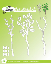 Billede: skære/prægeskabelon 2 grene, BY LENE DIES “Branches” BLD1166, Biggest: 10x4,3cm, førpris kr. 92,- nupris