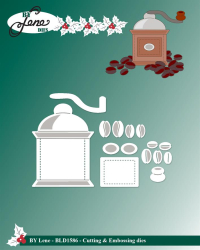 Billede: skære/prægeskabelon kaffemølle og en masse bønner, BY Lene Dies 