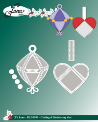 Billede: skære/prægeskabelon julehjerte og julekugle i patchwork, BY Lene Dies 