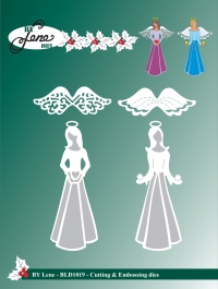 Billede: skære/prægeskabelon 2 engle, BY LENE DIES “Angels” BLD1019, Angel: 3,2x8,9cm, førpris kr. 88,- nupris