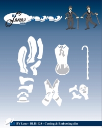 Billede: skære/prægeskabelon mand med stok, BY LENE DIES “Funny Man” BLD1028, Stok: 0,9x4cm, førpris kr. 62,00, nupris