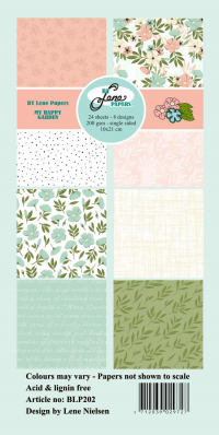 Billede: BY LENE Slim Card, M65, “My Happy Garden” BLP202, 200gsm - 24 ark - 10x21cm, førpris kr. 35,- nupris