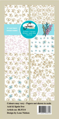 Billede: BY LENE Slim Card “Vintage Garden” BLP214, 200gsm - 24 ark - 10x21cm, førpris kr. 35, nupris
