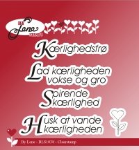 Billede: stempel Kærlighedsfrø, Lad kærligheden vokse og gro, Spirende kærlighed, Husk at vande kærligheden, BY LENE STEMPEL “Danish Texts” BLS1038, Biggest: 6,5x1,8cm, førpris kr. 40,- nupris