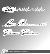 Billede: BY LENE STEMPEL, Menu, Pladsen er reserveret til:, Velkommen, Velbekomme, BLS1089, Biggest: 6,3x1,2cm