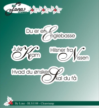 Billede: BY LENE CLEARSTAMP Du er en Englebasse, Jule Kram, Hilsner fra Nissen, Hvad du ønsker Skal du få, BLS1188
Julekram: 1,5x3cm