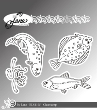 Billede: BY LENE CLEARSTAMP 3 fisk og en håndfuld orme, Fish, BLS1195, Største: 4,8x4cm