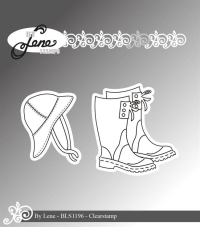 Billede: BY LENE CLEARSTAMP sydvest og røjsere/gummistøvler, Rubber Boots & Hat, BLS1196, Gummistøvler: 4,5x4,8cm