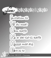 Billede: BY Lene Clearstamp Invitation til, Vil du med?, Uhm kaffe, Nu er det tid til kaffe, Hygge med dig, Bare os to, BLS1235, Uhm kaffe: 3,5x1cm 