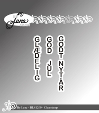 Billede: BY Lene Clearstamp vertikale ord: GLÆDELIG, GOD, JUL, GODT, NYTÅR, BLS1260, Glædelig: 0,7x4,8cm 