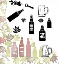 Billede: stempel blade, øl, ølkrus, og øloplukker, card.io.com., ølkrus ca. 1,5x1,8cm, førpris kr. 60,- nupris