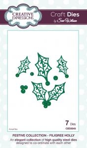 Billede: skære/prægeskabelon CREATIVE EXPRESSIONS SUE WILSON DIES CED3045, filigree Holly, førpris kr. 76,00, nupris