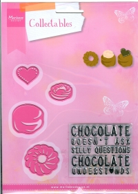Billede: skære/prægeskabelon chokolader og stempel, Chocolate doesn´t ask silly questions chocolate understands, MARIANNE DESIGN COL1365