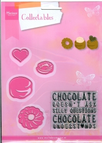Billede: skære/prægeskabelon chokolader og stempel, Chocolate doesn´t ask silly questions chocolate understands, MARIANNE DESIGN COL1365