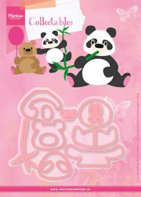 Billede: skæreskabelon bamse/pandabjørn, MARIANNE DESIGN COL1409 Cut- embosstencil Eline's Panda & Bear, samlet ca. 6½x6½cm.